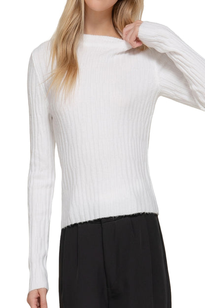 Women's Crew Neck Sweater – Long Sleeve, Irregular Rib Design, Cozy Fit