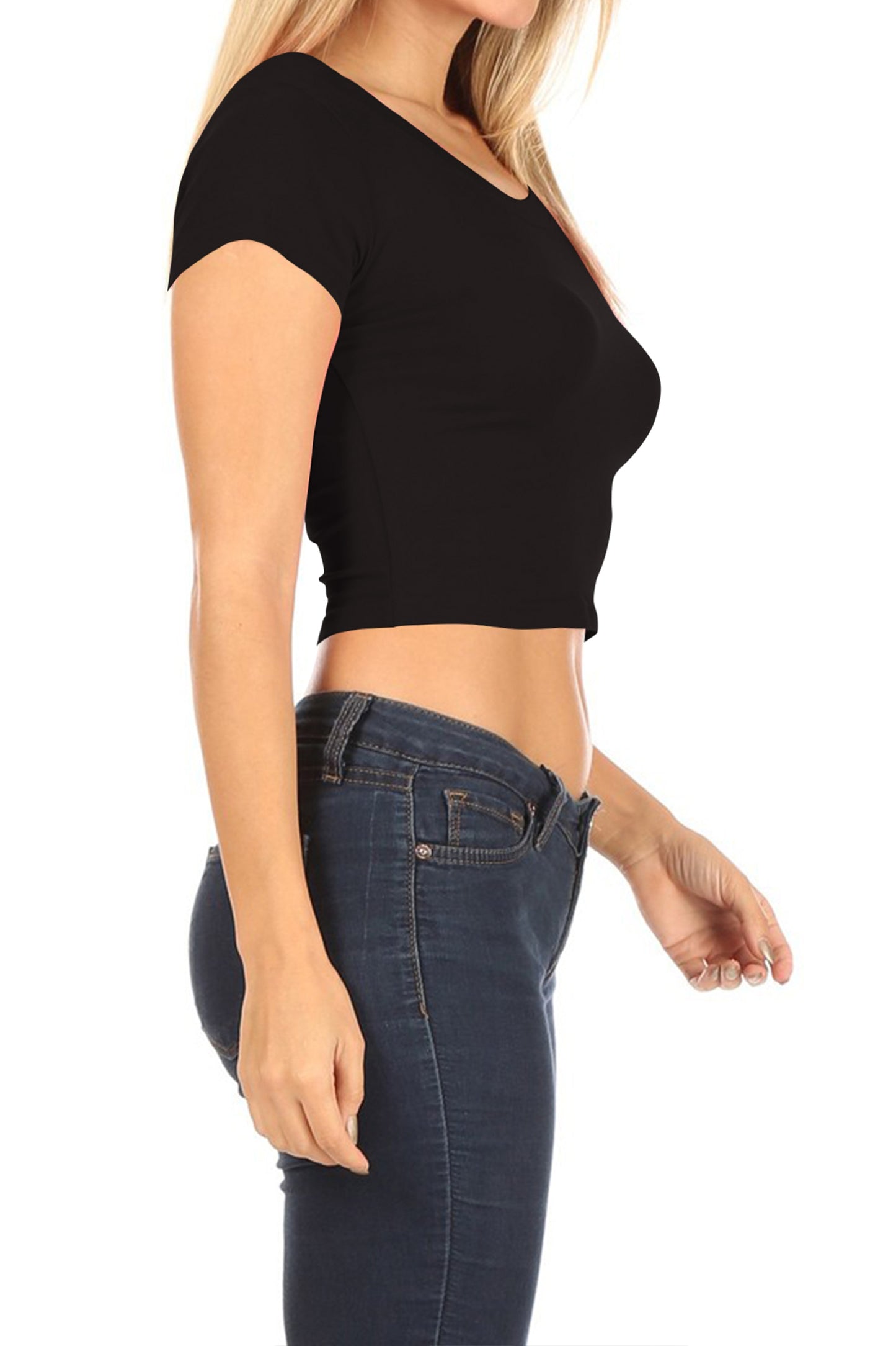 Women's Solid Stretch Cropped Tee – Round Neck Short Sleeve Style