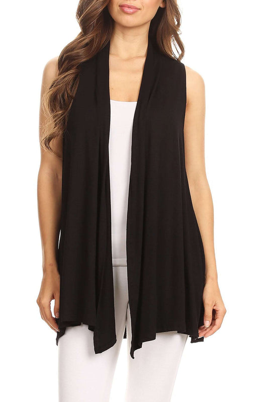 Women's Casual Open Draped Front Solid Cardigan Vest