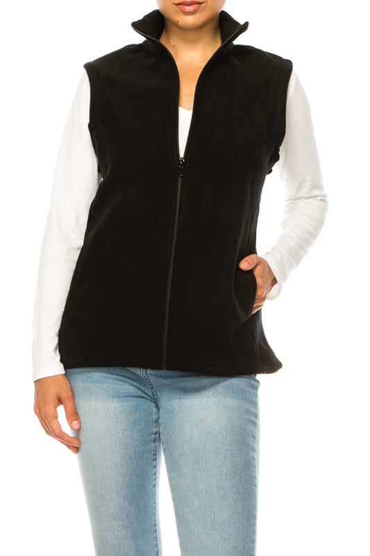 Women's Lightweight Polar Fleece Vest with Zip Closure and Front Pockets