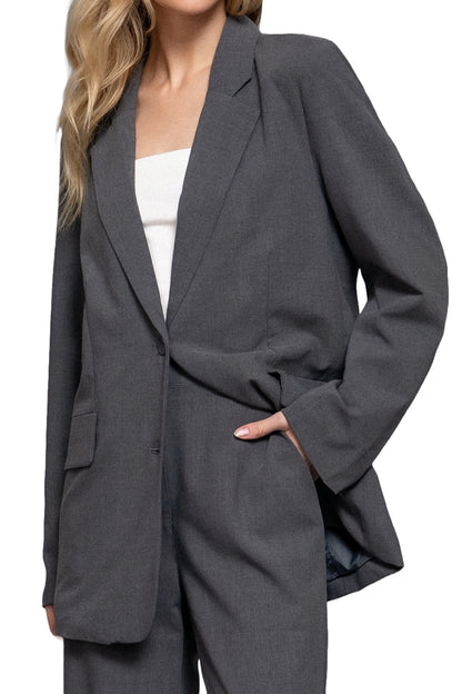 Women's Classic Notched Collar Blazer Long Sleeve, Button Front Stretchy Fit