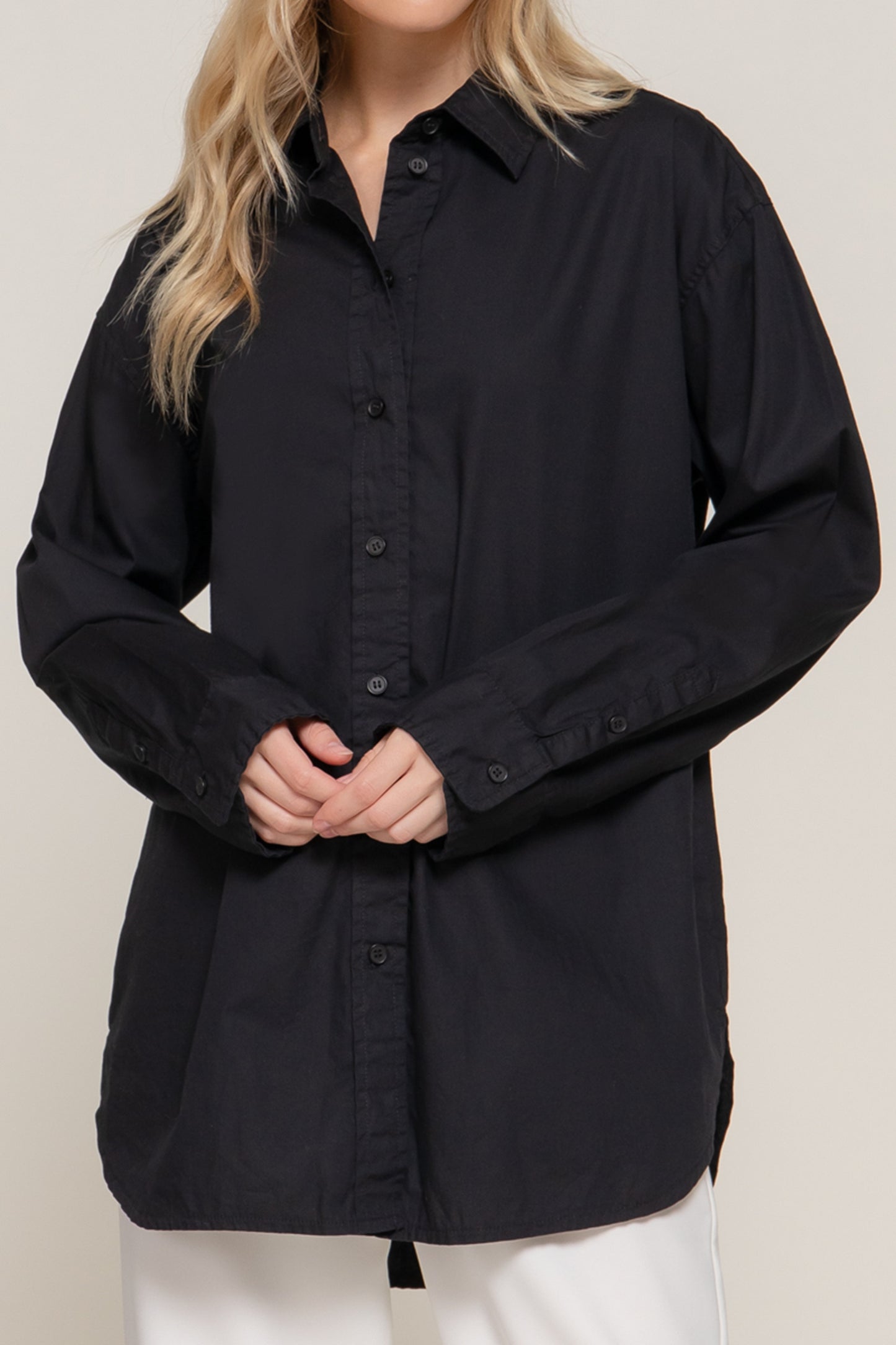 Women's Relaxed Cotton Shirt Long Sleeve Soft and Breathable Poplin Fabric