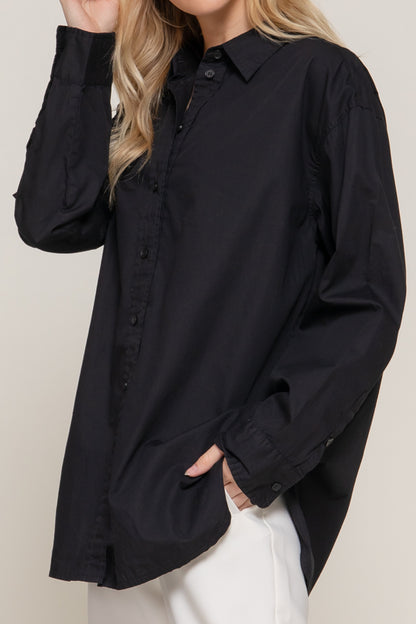 Women's Relaxed Cotton Shirt Long Sleeve Soft and Breathable Poplin Fabric