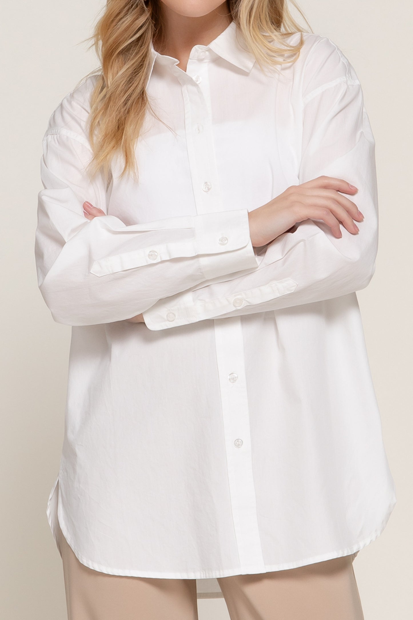 Women's Relaxed Cotton Shirt Long Sleeve Soft and Breathable Poplin Fabric