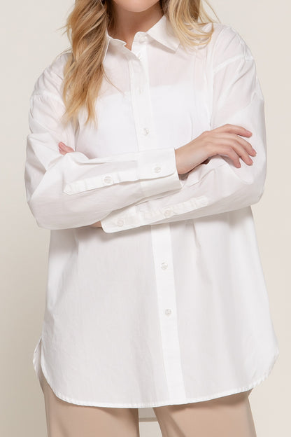 Women's Relaxed Cotton Shirt Long Sleeve Soft and Breathable Poplin Fabric