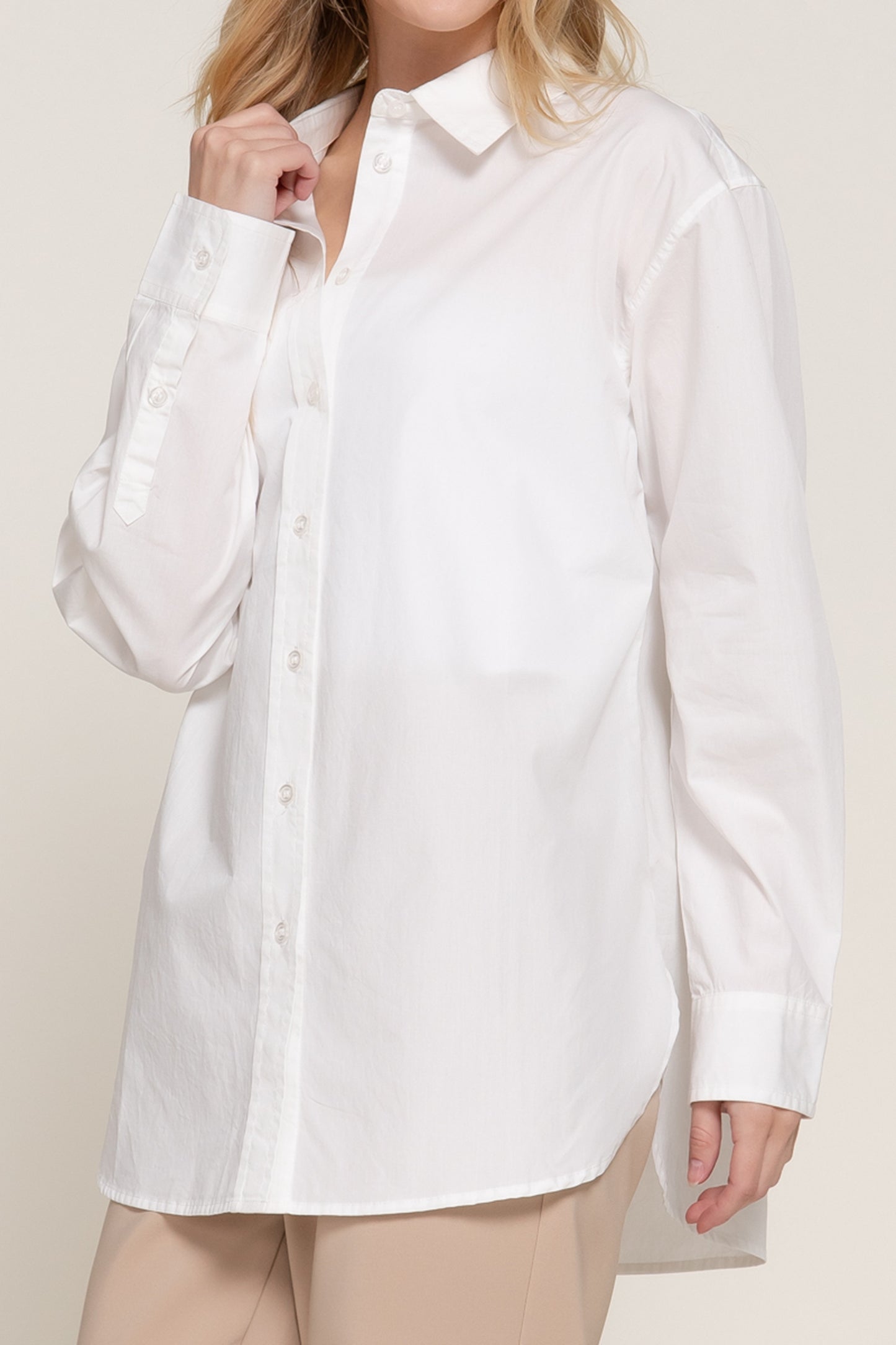 Women's Relaxed Cotton Shirt Long Sleeve Soft and Breathable Poplin Fabric