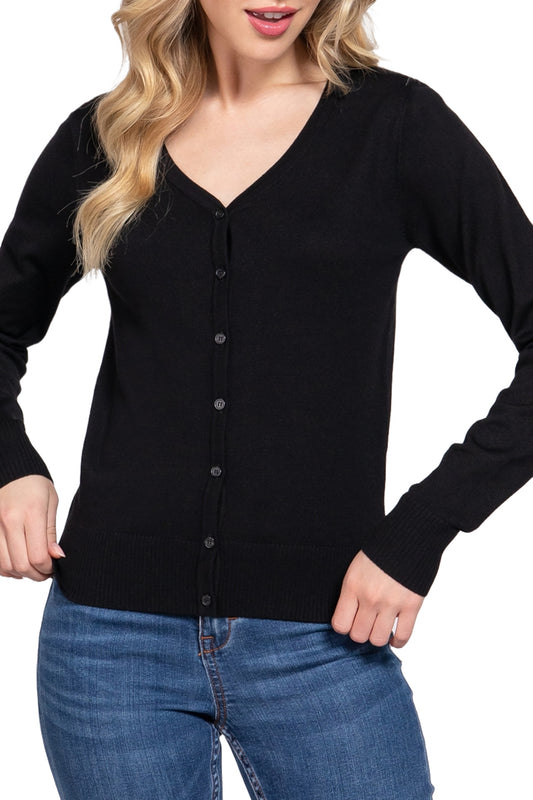 Women's Classic Sweater Cardigan V-Neck, Button Front, Long Sleeve Design