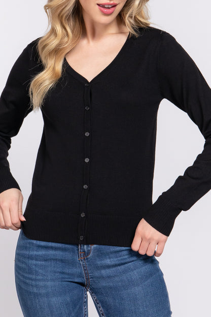 Women's Classic Sweater Cardigan V-Neck, Button Front, Long Sleeve Design