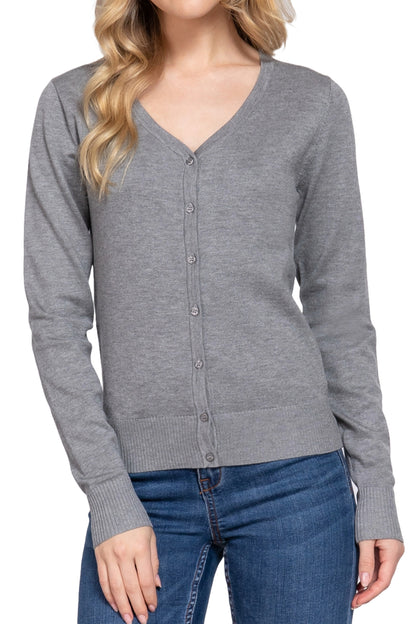 Women's Classic Sweater Cardigan V-Neck, Button Front, Long Sleeve Design