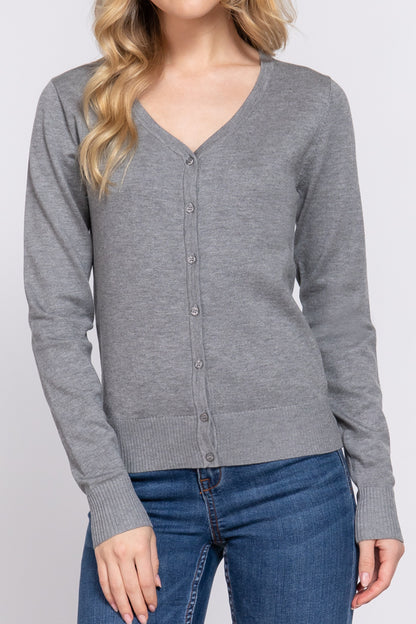 Women's Classic Sweater Cardigan V-Neck, Button Front, Long Sleeve Design