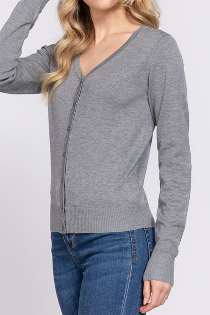 Women's Classic Sweater Cardigan V-Neck, Button Front, Long Sleeve Design