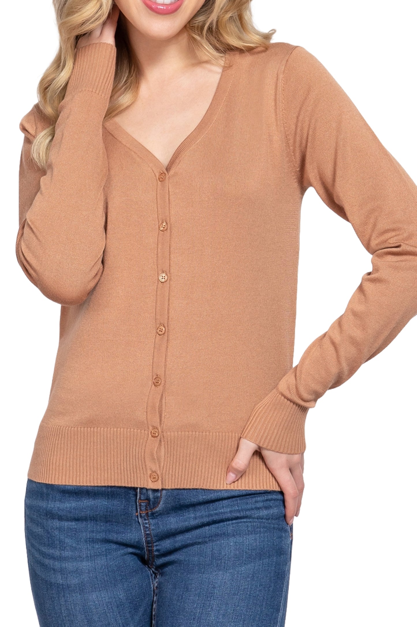 Women's Classic Sweater Cardigan V-Neck, Button Front, Long Sleeve Design