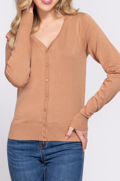 Women's Classic Sweater Cardigan V-Neck, Button Front, Long Sleeve Design