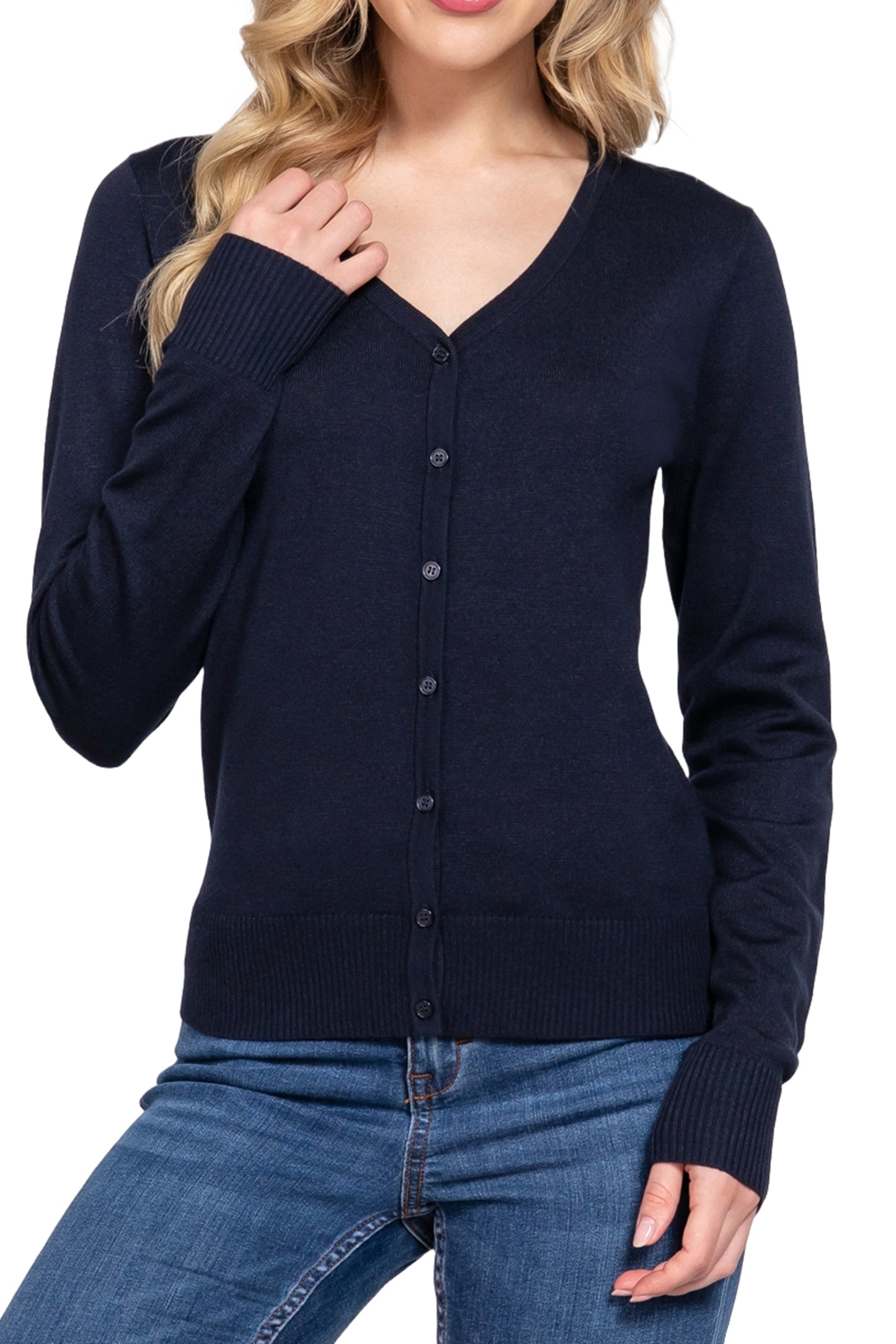 Women's Classic Sweater Cardigan V-Neck, Button Front, Long Sleeve Design