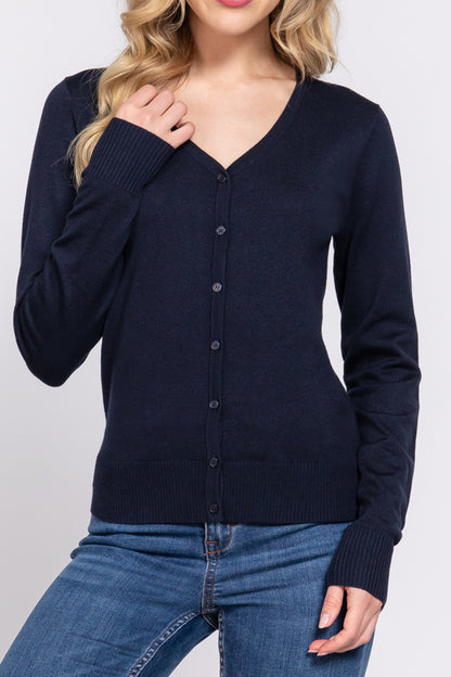 Women's Classic Sweater Cardigan V-Neck, Button Front, Long Sleeve Design