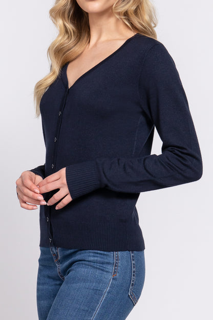 Women's Classic Sweater Cardigan V-Neck, Button Front, Long Sleeve Design