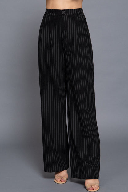 Women's Chic Pinstripe Pants Straight-Leg Design  Durable Woven Fabric