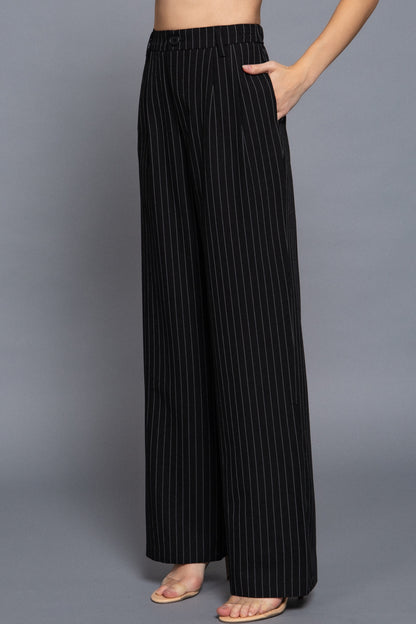 Women's Chic Pinstripe Pants Straight-Leg Design  Durable Woven Fabric