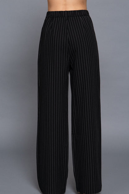 Women's Chic Pinstripe Pants Straight-Leg Design  Durable Woven Fabric