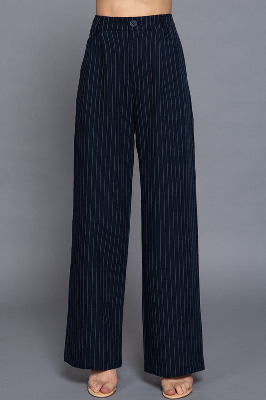 Women's Chic Pinstripe Pants Straight-Leg Design  Durable Woven Fabric