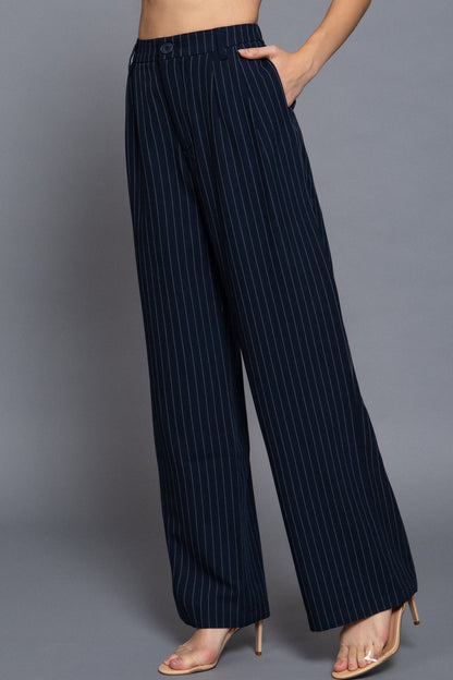 Women's Chic Pinstripe Pants Straight-Leg Design  Durable Woven Fabric