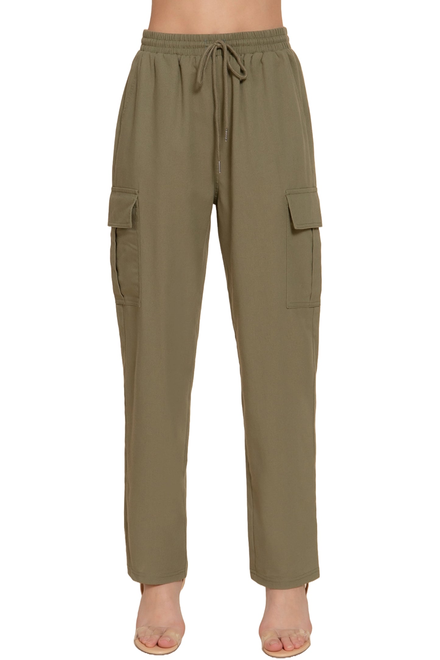 Women's Lightweight Linen Pants Smocked Waistband Cargo Style with Pockets