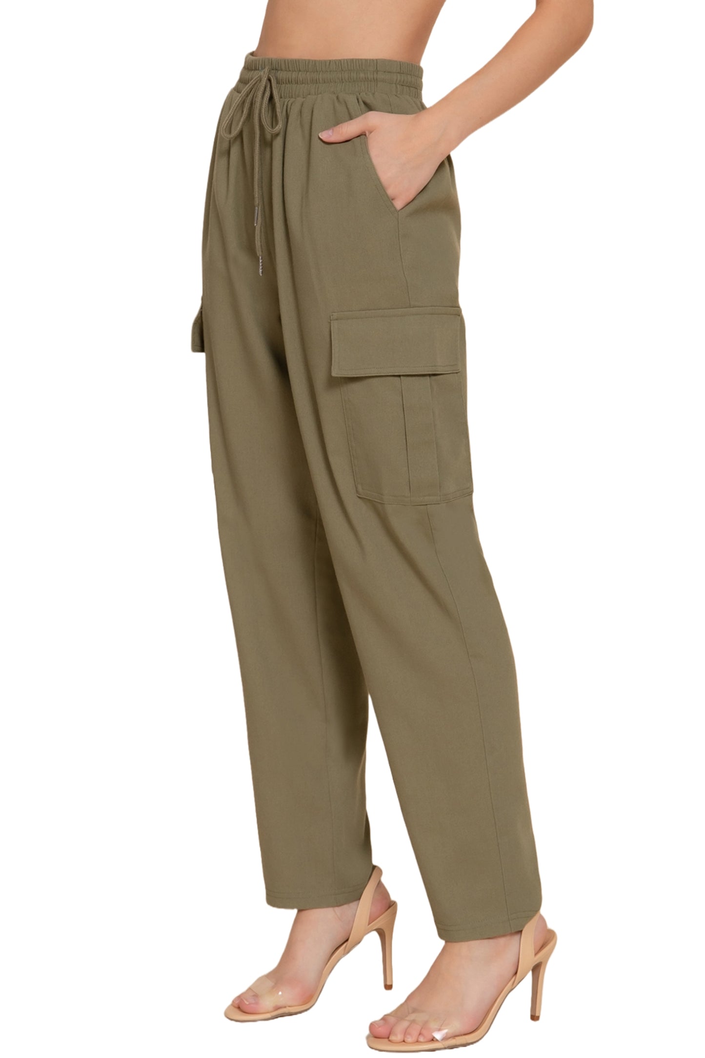 Women's Lightweight Linen Pants Smocked Waistband Cargo Style with Pockets