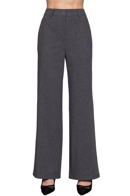 Women's Straight-Leg Woven Pants Back Elastic Detail One Button Closure