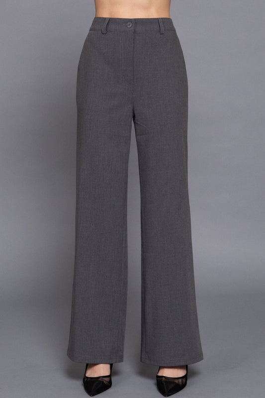 Women's Straight-Leg Woven Pants Back Elastic Detail One Button Closure