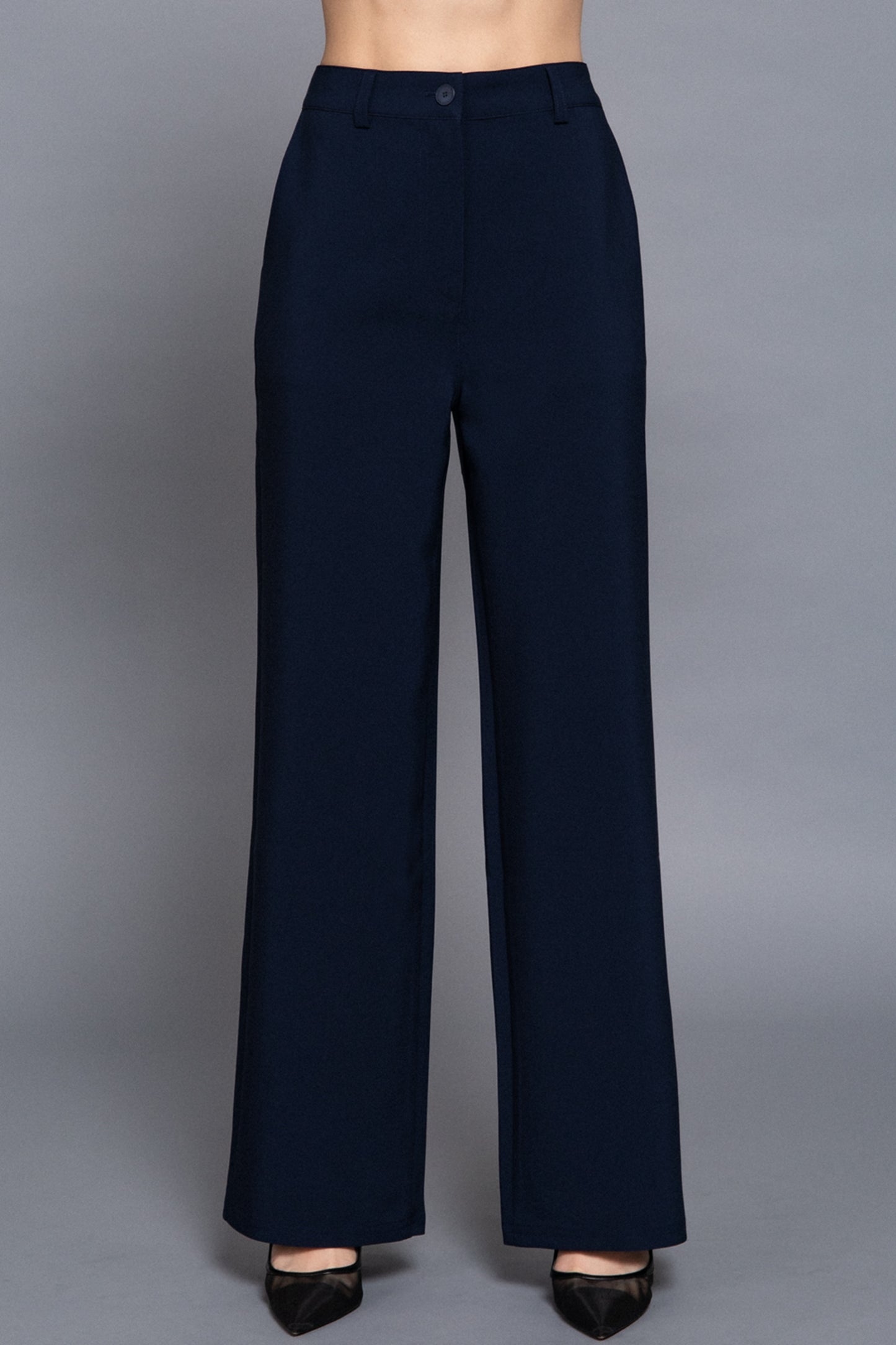 Women's Straight-Leg Woven Pants Back Elastic Detail One Button Closure