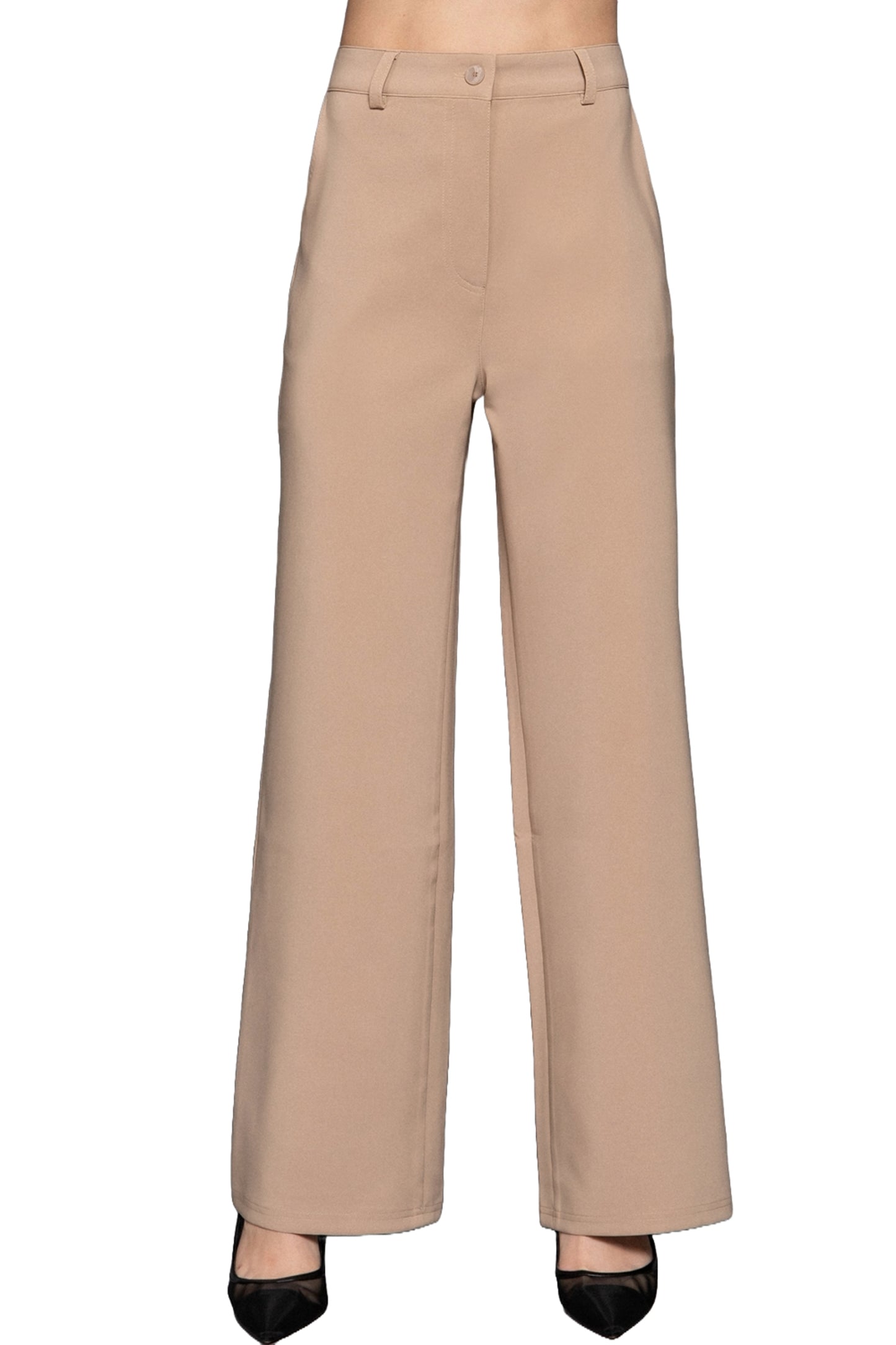 Women's Straight-Leg Woven Pants Back Elastic Detail One Button Closure