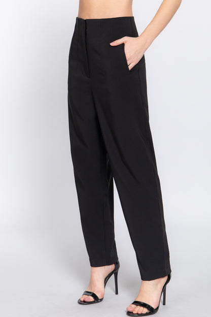 Women's High Waist Pintuck Pants Straight-Leg Design