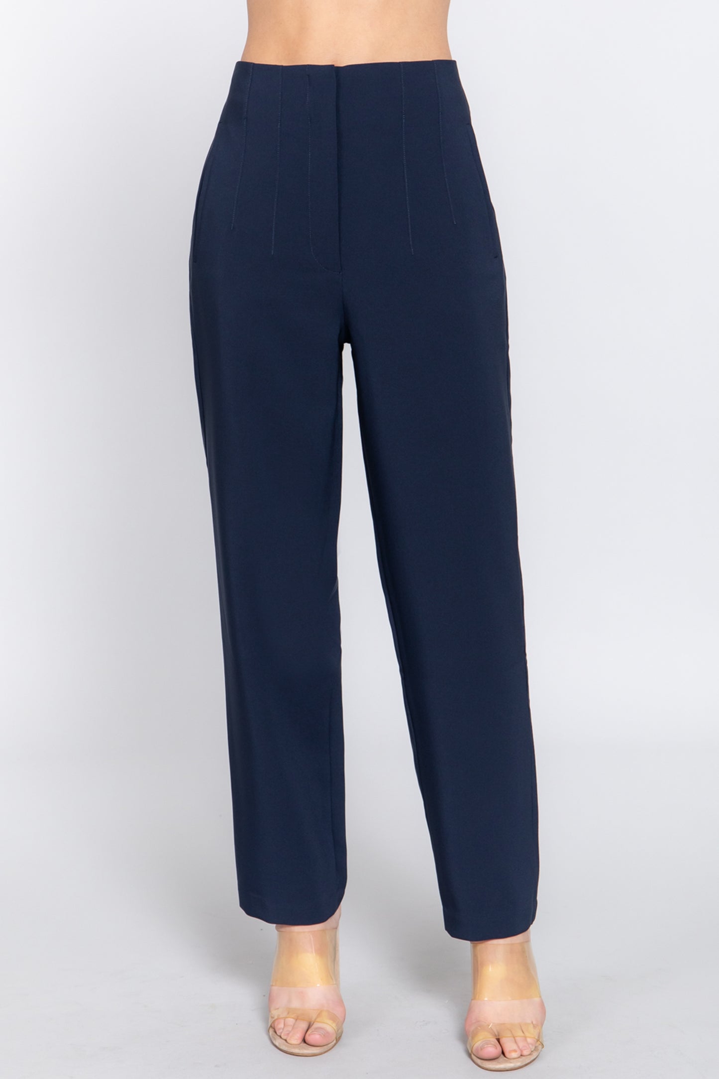 Women's High Waist Pintuck Pants Straight-Leg Design