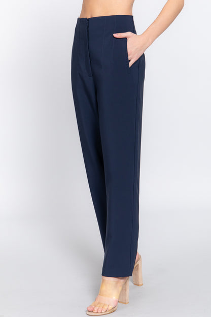 Women's High Waist Pintuck Pants Straight-Leg Design