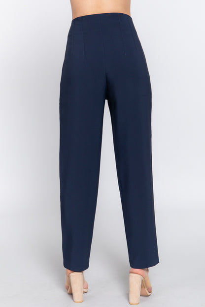 Women's High Waist Pintuck Pants Straight-Leg Design