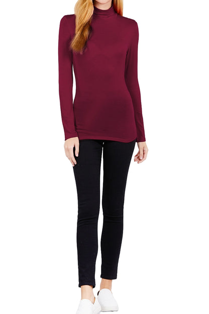 Women's Rayon Spandex Turtle Neck Top Classic Long Sleeve