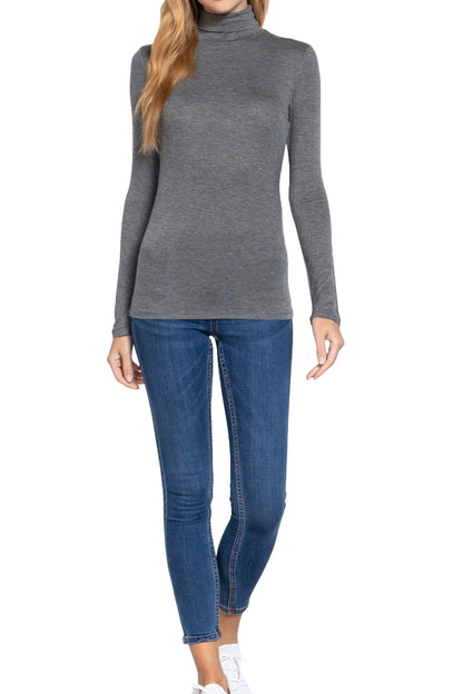 Women's Rayon Spandex Turtle Neck Top Classic Long Sleeve