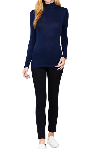 Women's Rayon Spandex Turtle Neck Top Classic Long Sleeve