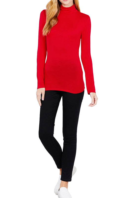 Women's Rayon Spandex Turtle Neck Top Classic Long Sleeve