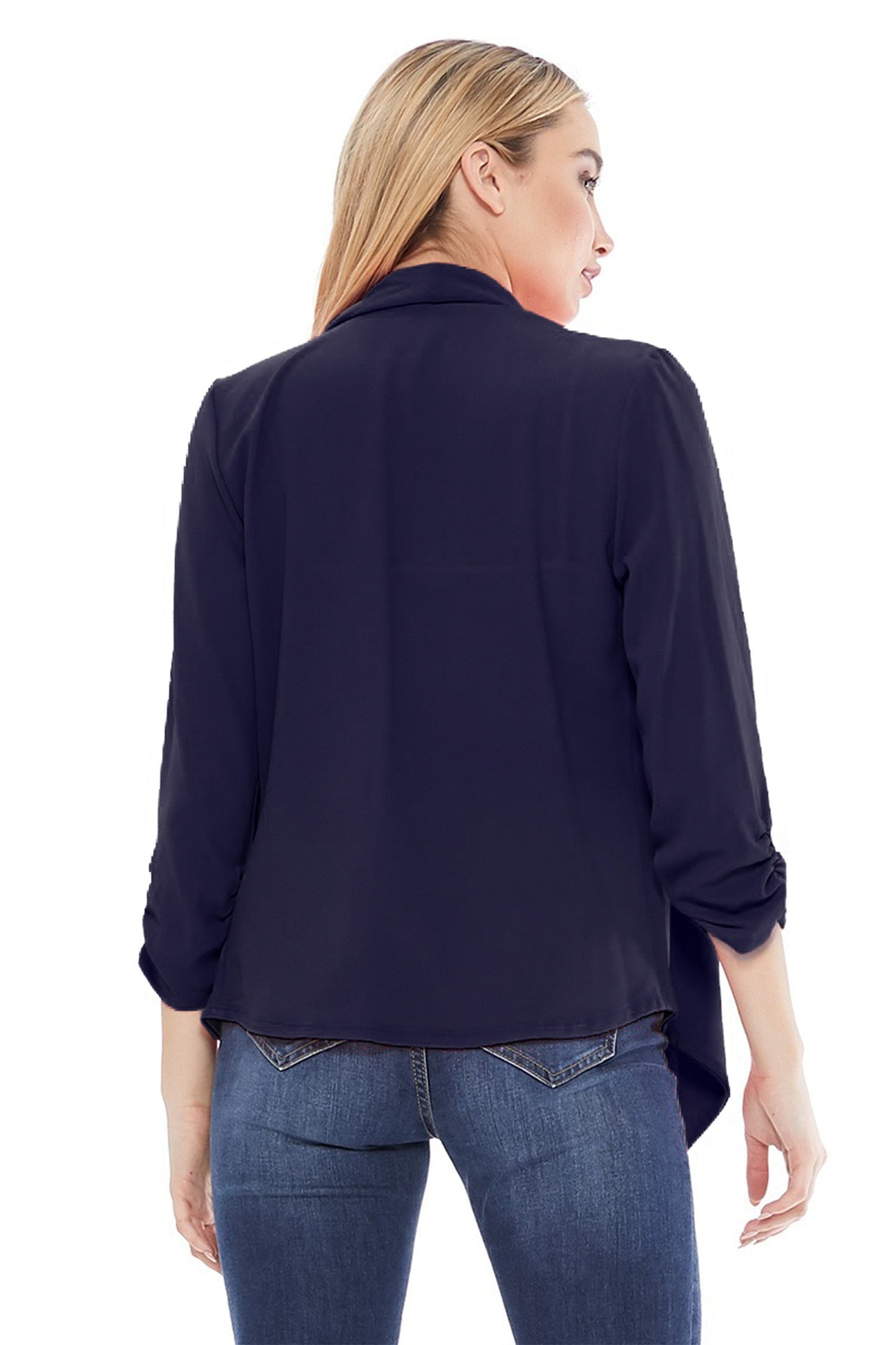 Women's Stylish Open Front Woven Blazer - 3/4 Sleeve Office Cardigan