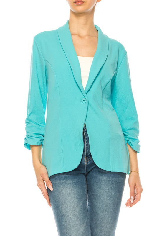 Women's Versatile Blazer for Work & Casual Wear – Ruched Sleeves, Single Button