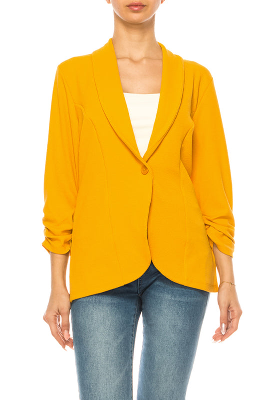 Women's Versatile Blazer for Work & Casual Wear – Ruched Sleeves, Single Button