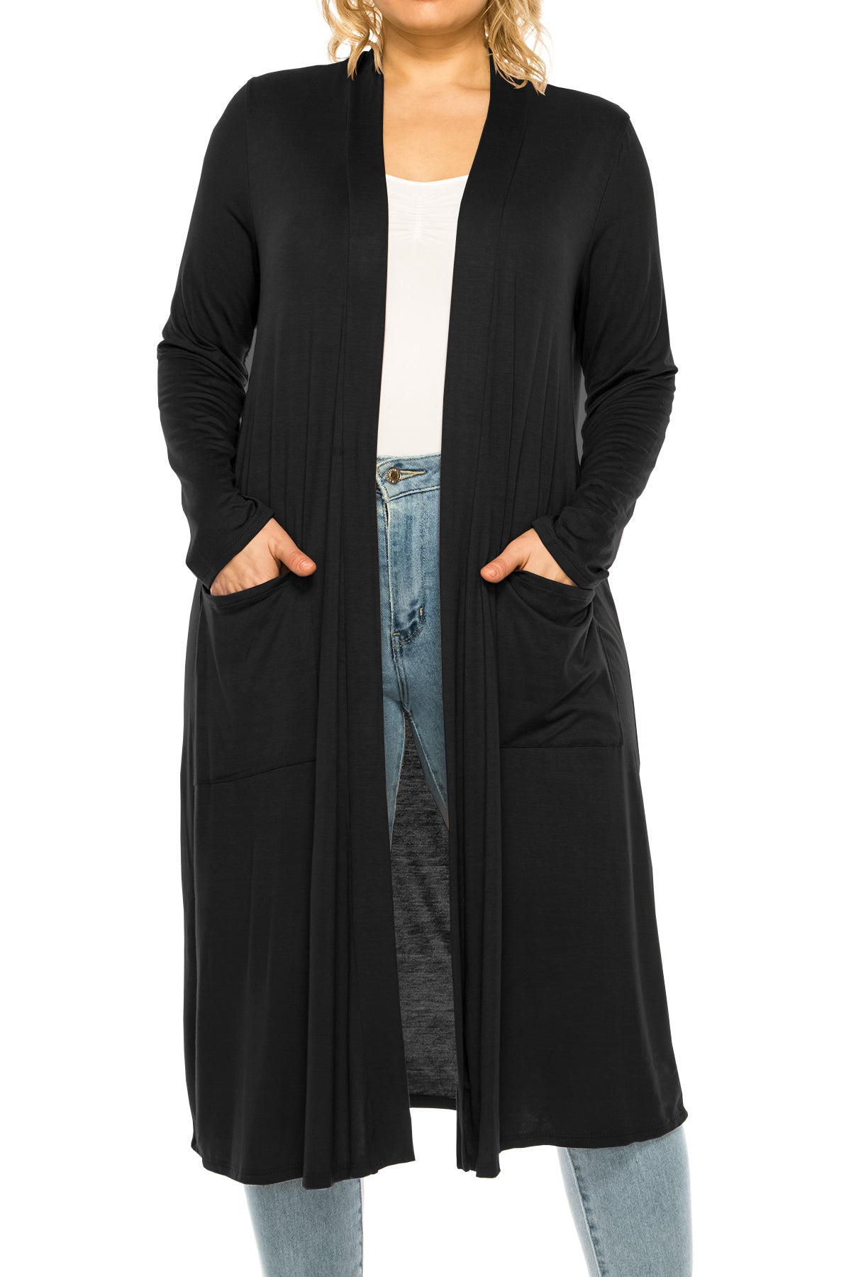 Women's Plus Size, Casual Long Open Front Drape Lightweight Duster Sweater Cardigan.