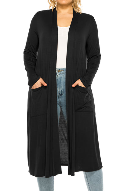 Women's Plus Size, Casual Long Open Front Drape Lightweight Duster Sweater Cardigan.