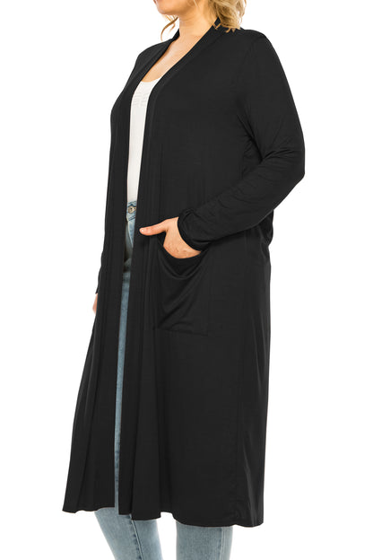 Women's Plus Size, Casual Long Open Front Drape Lightweight Duster Sweater Cardigan.