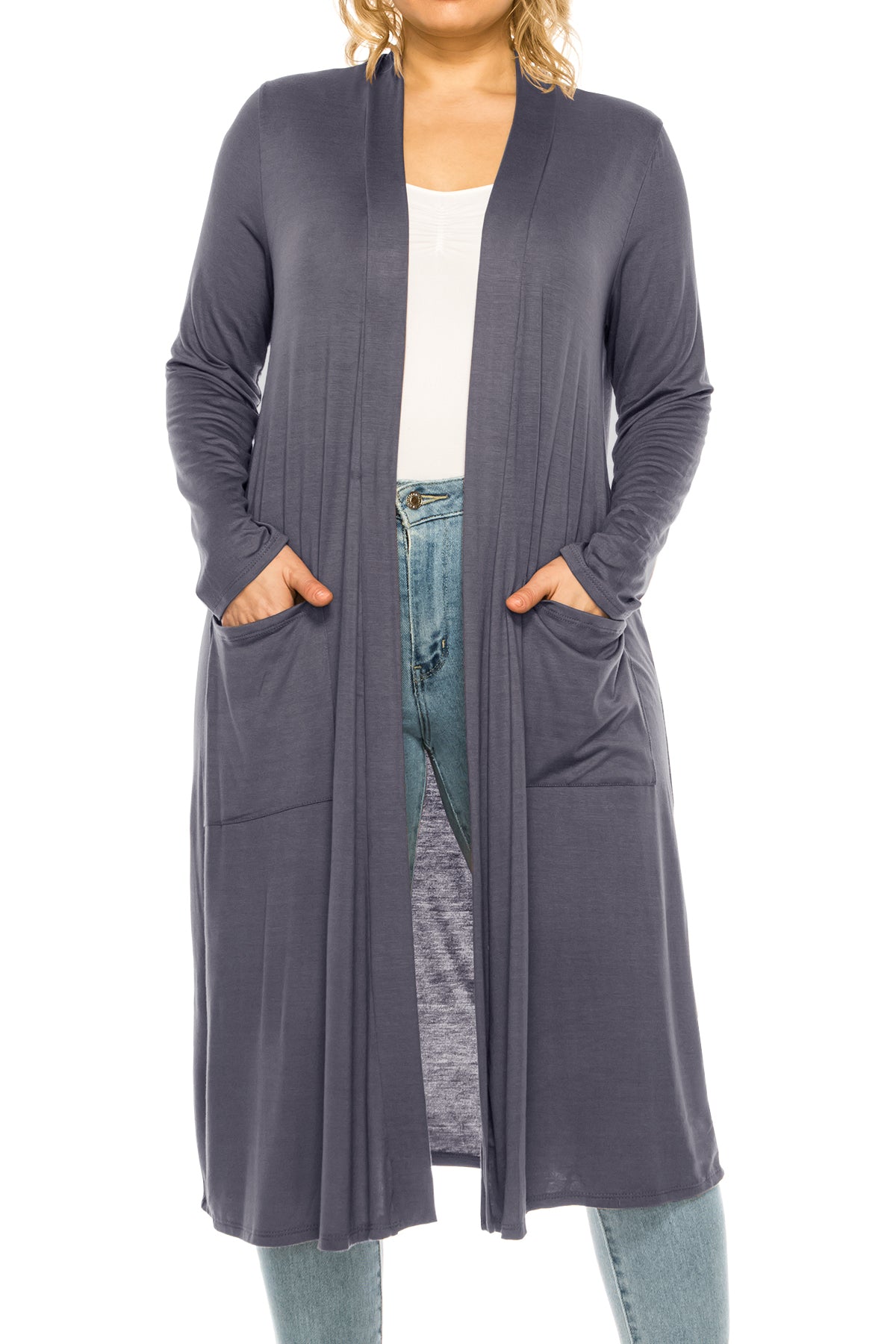 Women's Plus Size, Casual Long Open Front Drape Lightweight Duster Sweater Cardigan.