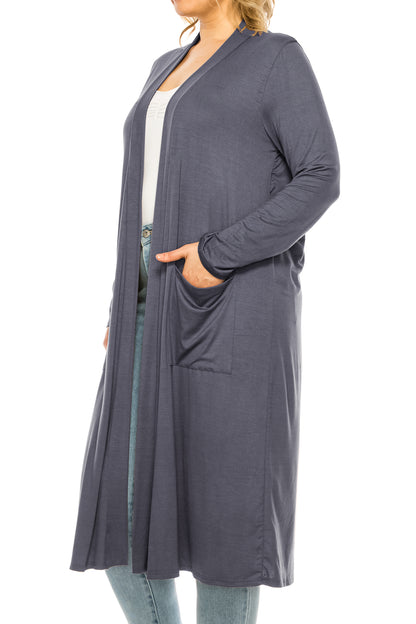 Women's Plus Size, Casual Long Open Front Drape Lightweight Duster Sweater Cardigan.