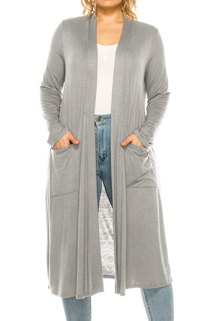 Women's Plus Size, Casual Long Open Front Drape Lightweight Duster Sweater Cardigan.