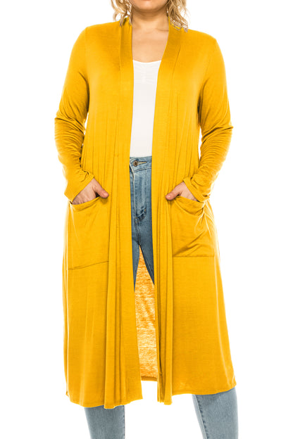 Women's Plus Size, Casual Long Open Front Drape Lightweight Duster Sweater Cardigan.