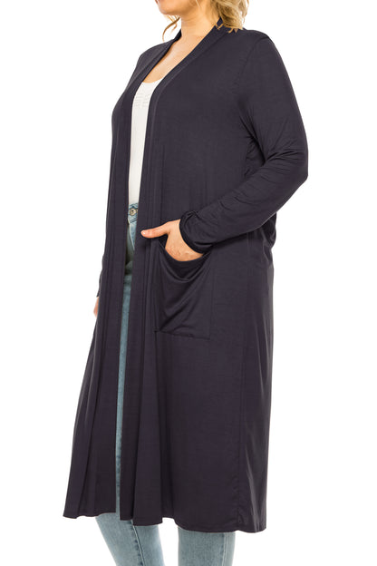 Women's Plus Size, Casual Long Open Front Drape Lightweight Duster Sweater Cardigan.